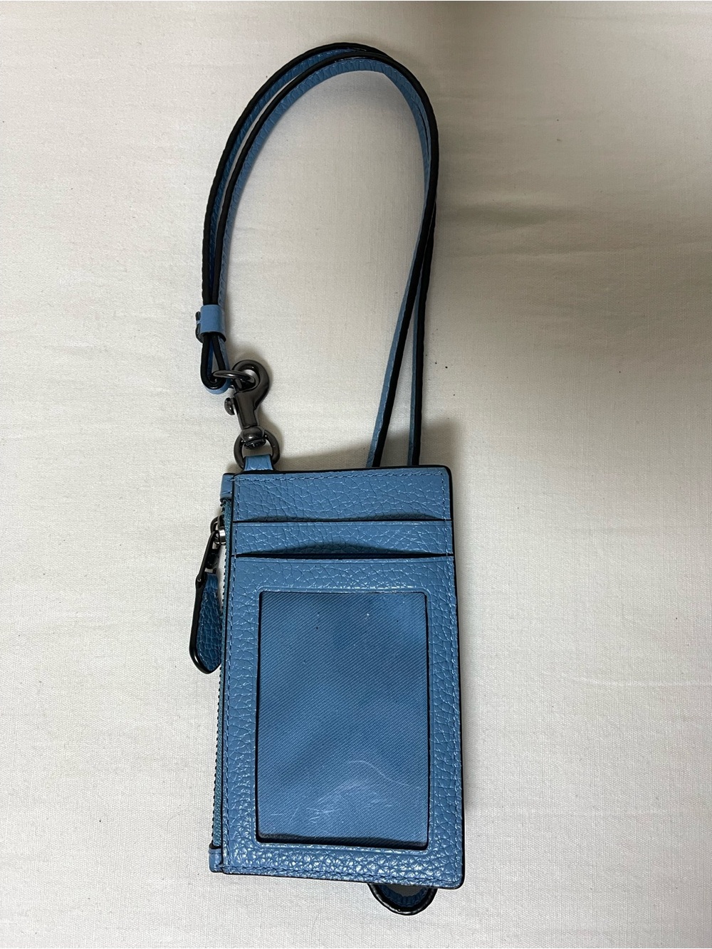 Coach Blue Leather Lanyard Card ID Case with Embossed Logo